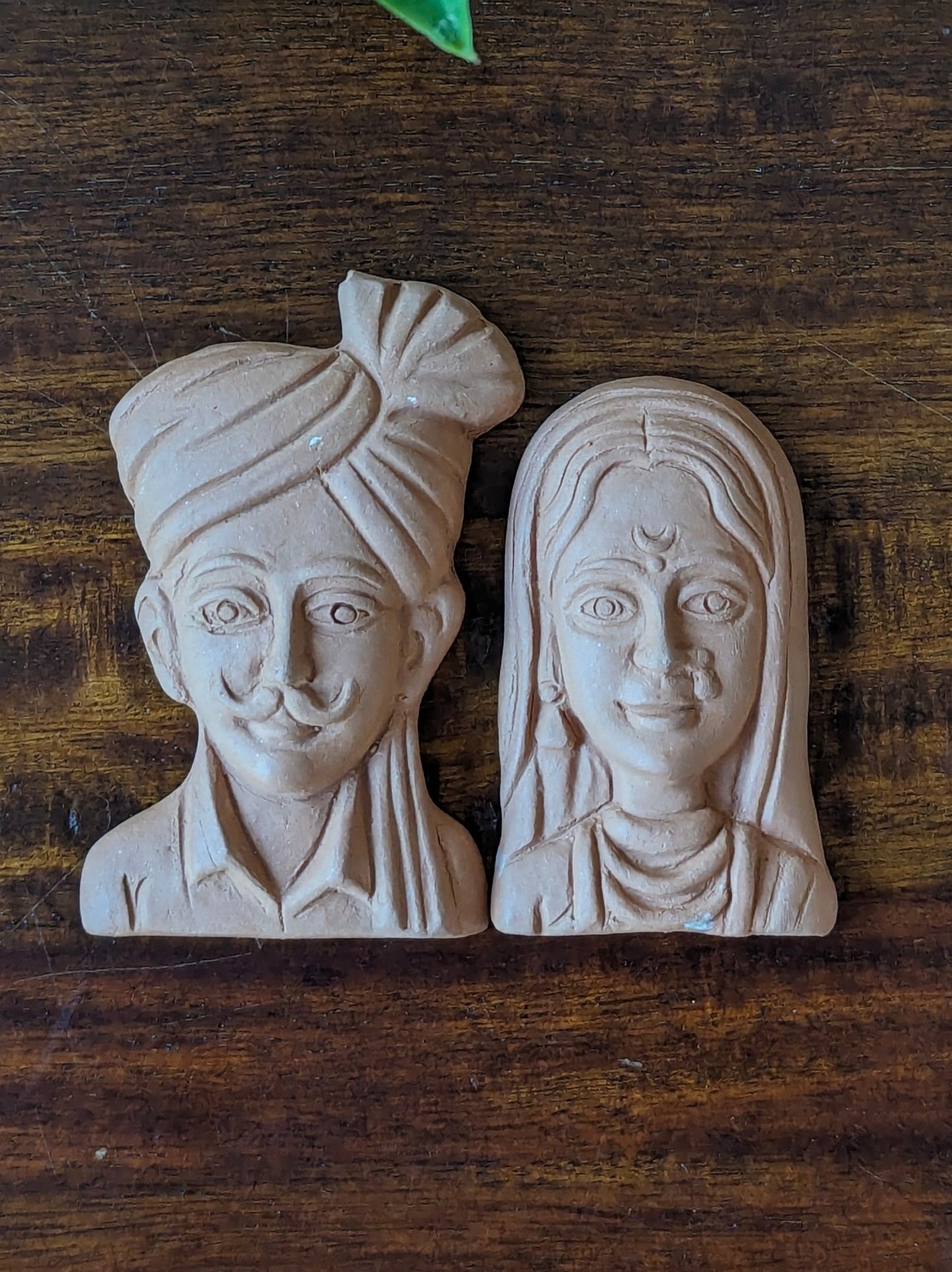 Miniature Handcrafted Terracotta Indian Farmer Man and Woman Face Sculpture