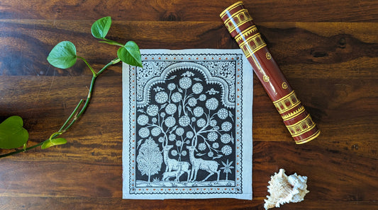 Pattachitra Painting of Deer family under a Tree of Life (unframed)